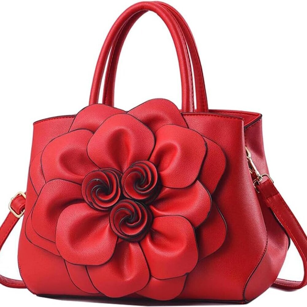 3D Floral Handbag PU Leather Top Handle Crossbody Satchel for Women